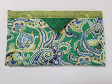 Load image into Gallery viewer, Snap Bag Large- Green and Gold Paisley