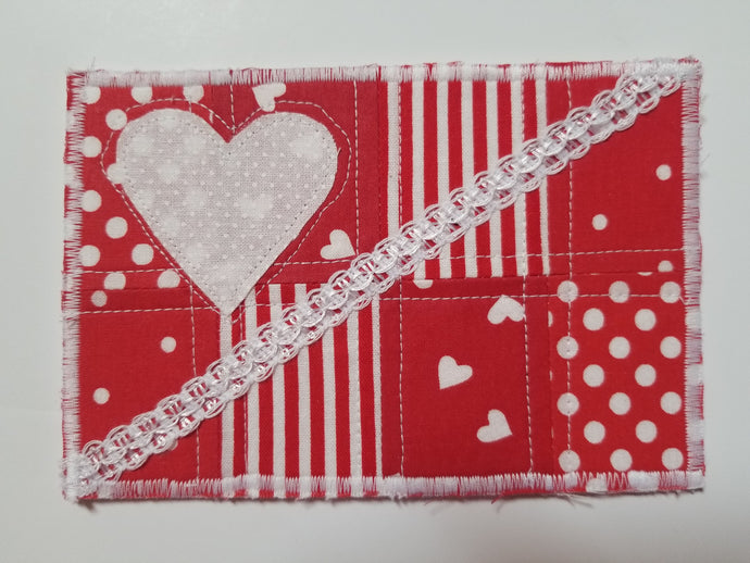 Greeting Card - Love- Red Patchwork with White Heart