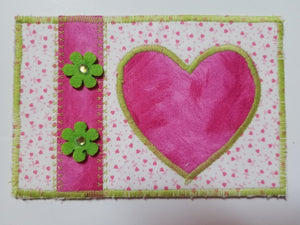 Greeting Card - Love- Pink Heart with Green Flowers