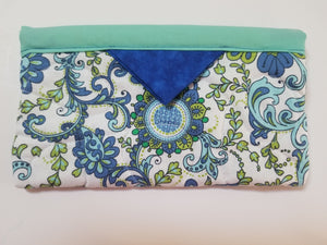 Snap Bag Medium- Blue and Green Paisley